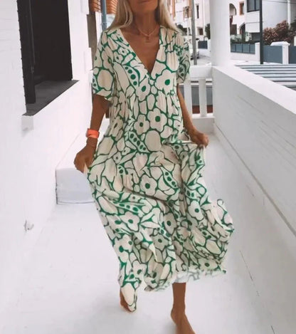 Samantha - Robe maxi verte à manches courtes