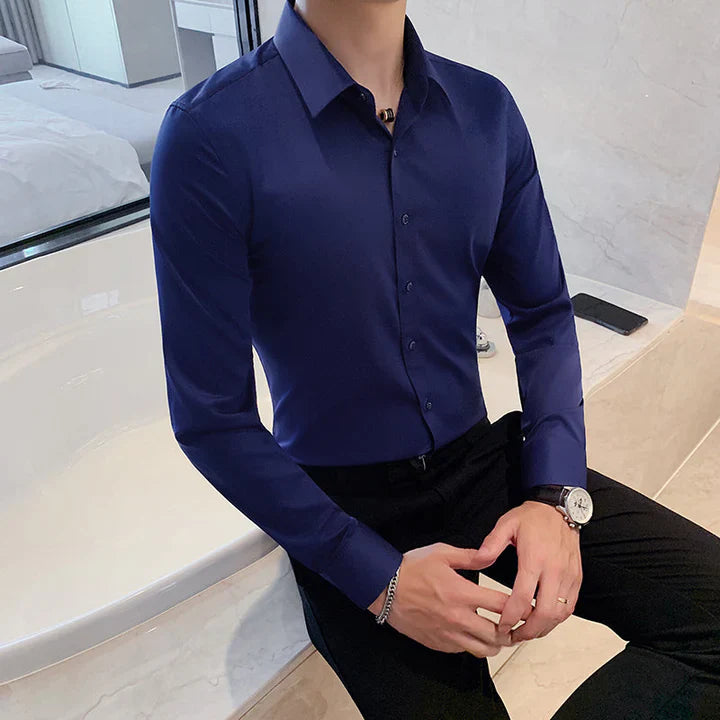 Elégante chemise d'affaires pour homme, coupe étroite, col kenthal