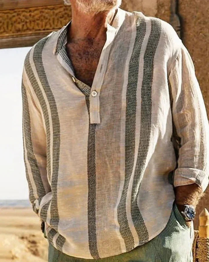 Chemise en lin à rayures pour homme avec grand col