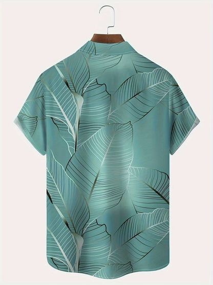 Aiden - Chemise hawaïenne grande taille à imprimé de feuilles tropicales