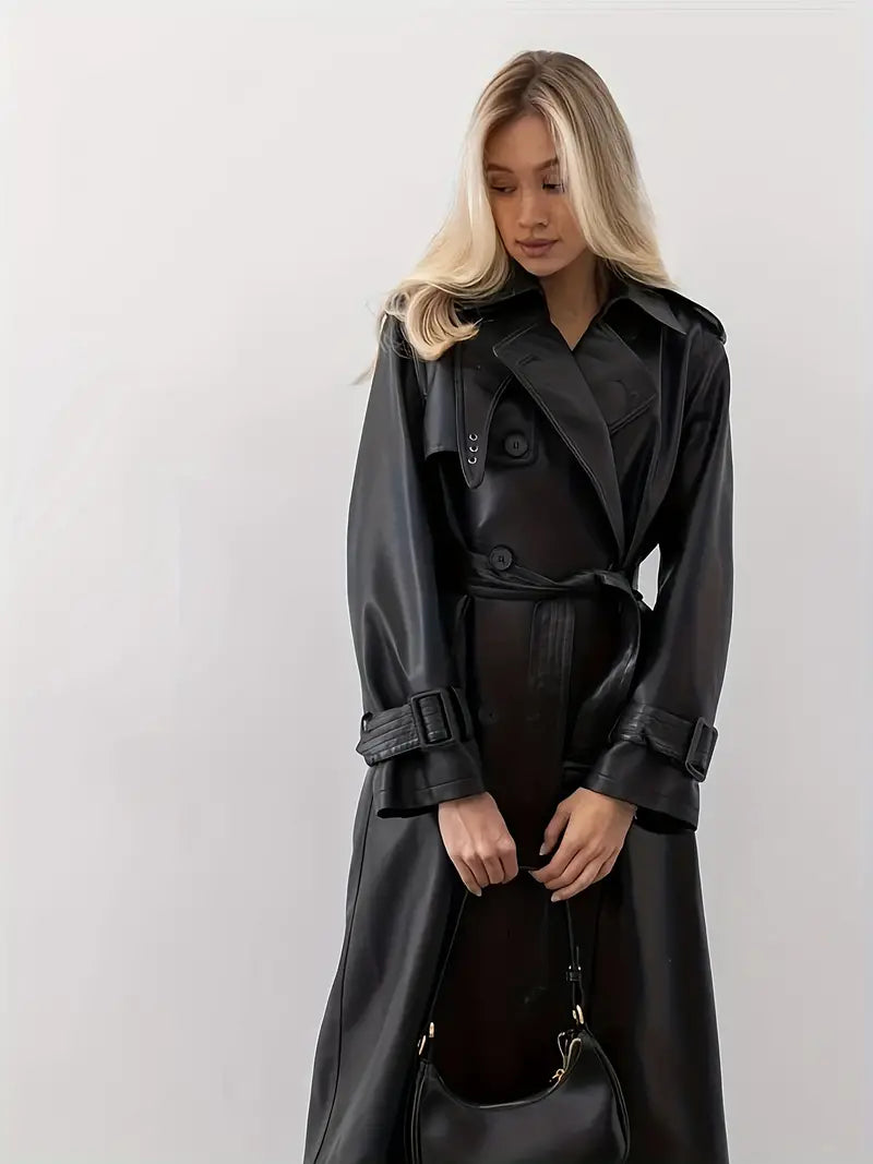 Winona - trench-coat veste en cuir avec ceinture