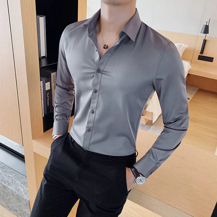 Elégante chemise d'affaires pour homme, coupe étroite, col kenthal