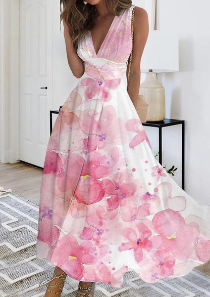 Victoria - jolie robe maxi sans manches imprimée de fleurs