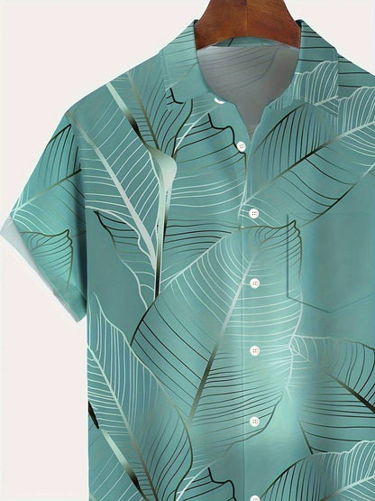 Aiden - Chemise hawaïenne grande taille à imprimé de feuilles tropicales