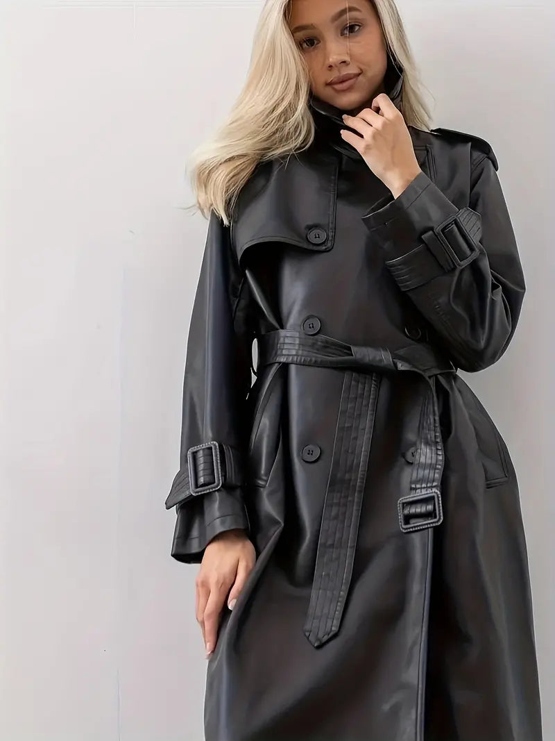 Winona - trench-coat veste en cuir avec ceinture