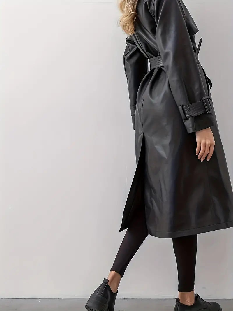 Winona - trench-coat veste en cuir avec ceinture