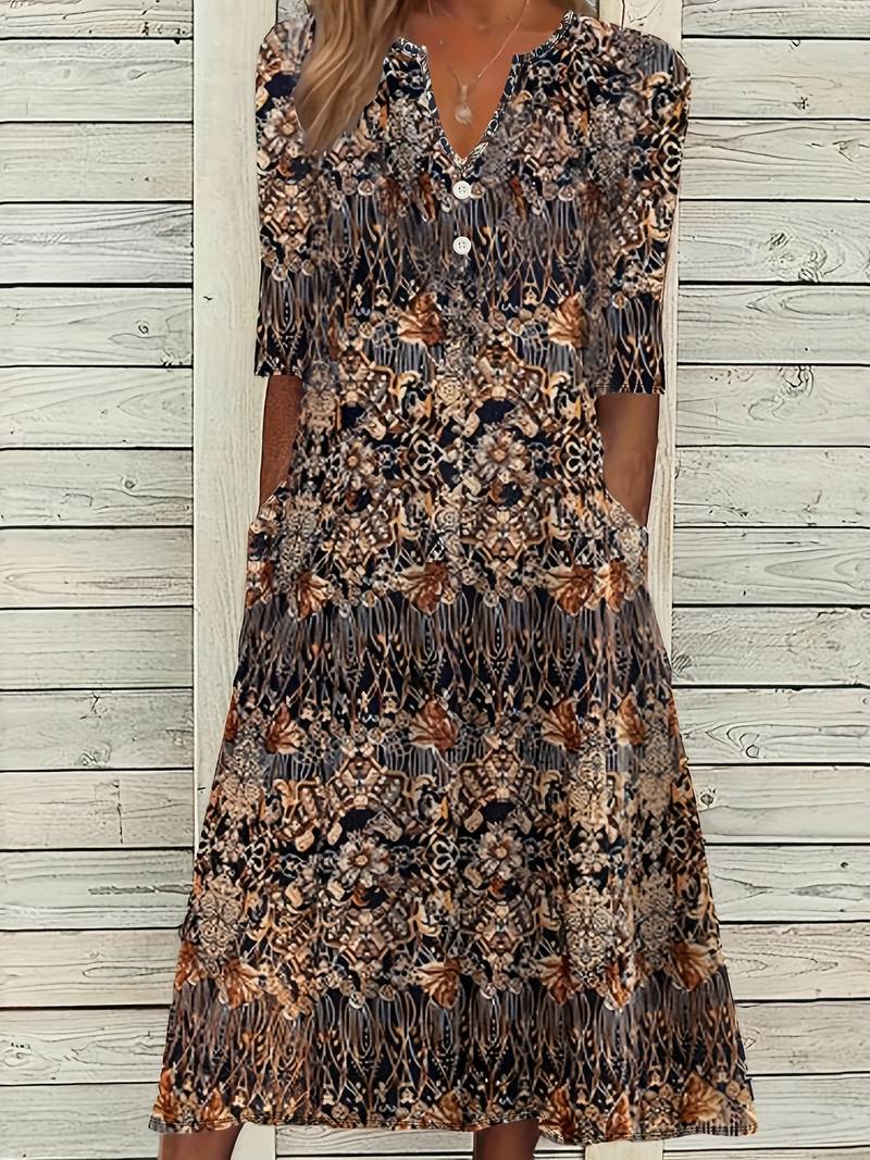 Abigail - Robe midi à imprimé floral et manches 3/4