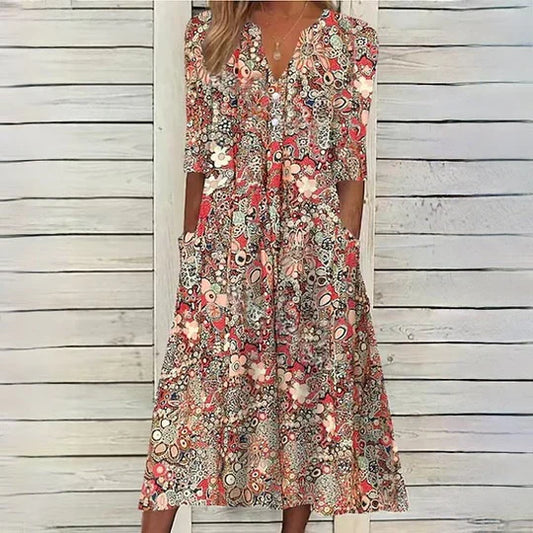 Robe-midi beige à fleurs - hannah