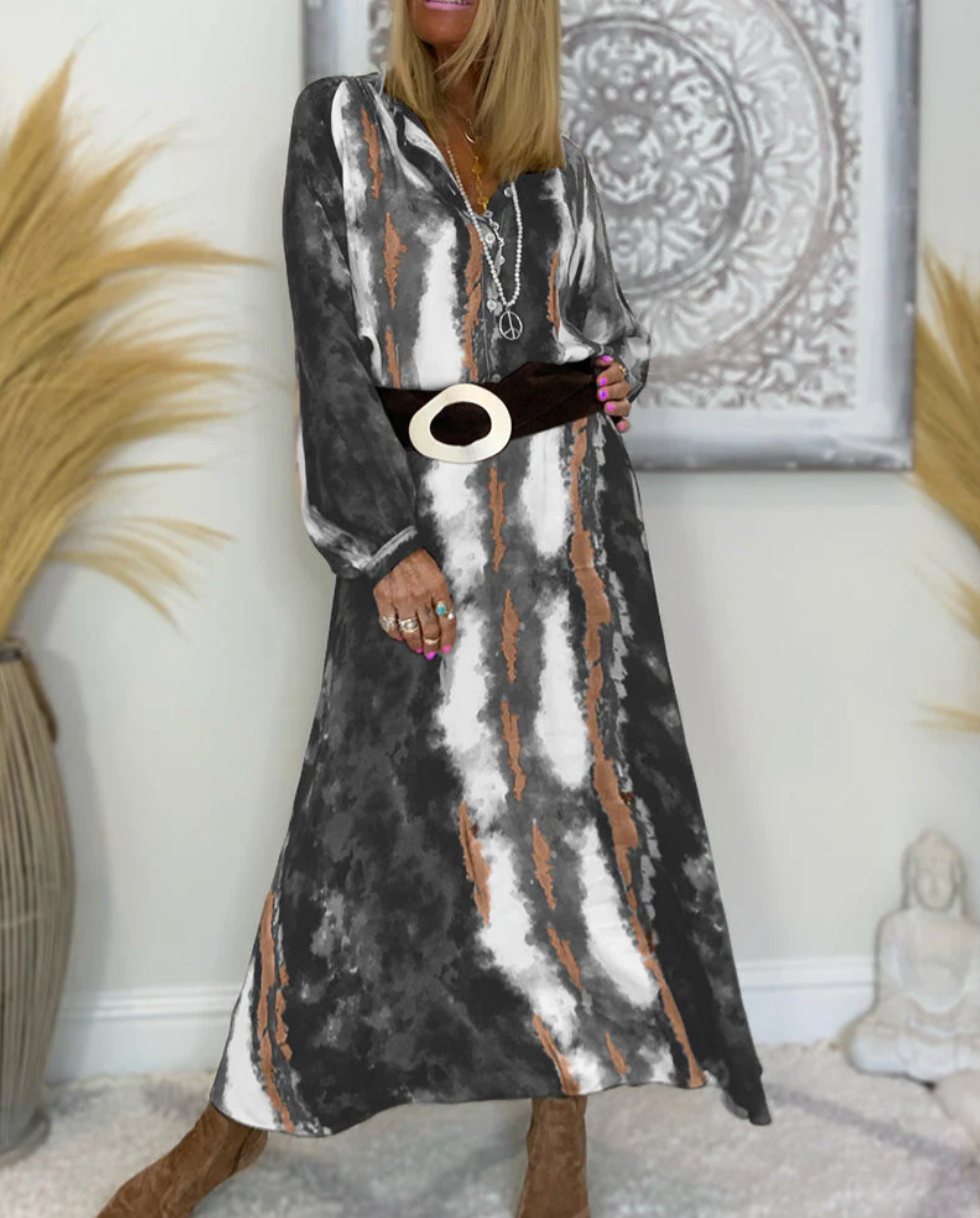 Roxi - Robe maxi stylée avec motif &amp; ceinture