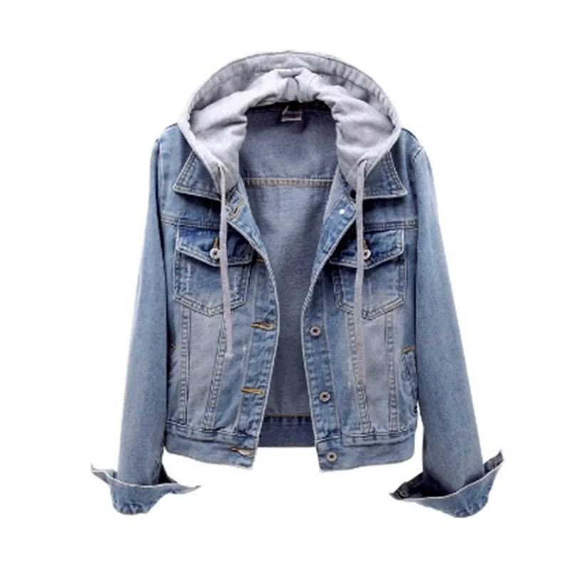 Veste denim femme avec capuche amovible