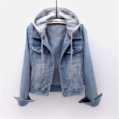 Veste denim femme avec capuche amovible