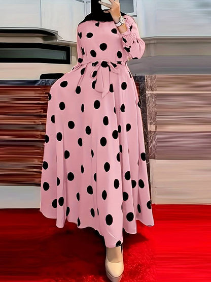 Scarlett - Robe à pois à manches longues et col rond