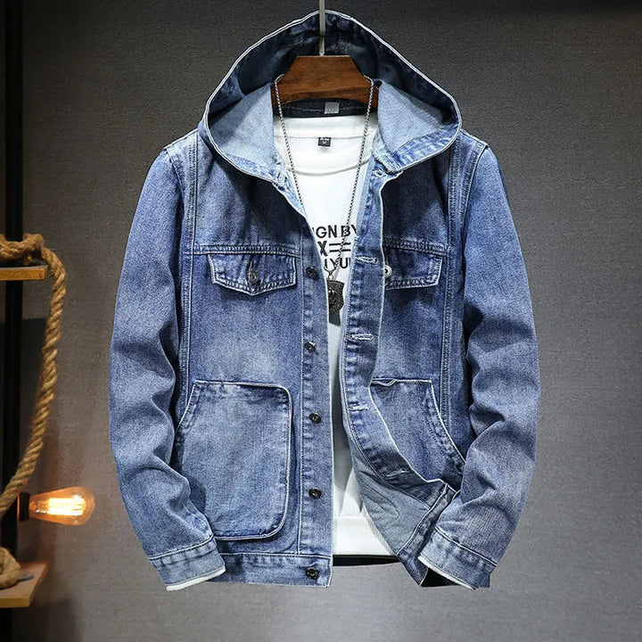 Veste en jean pour hommes avec capuche style vintage