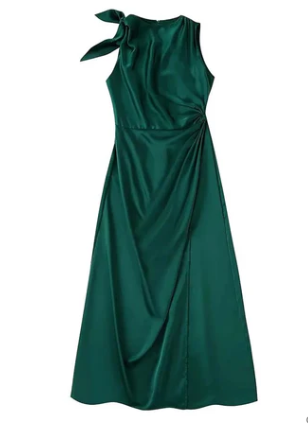 Victoria - robe maxi à volants pour femme en satin vert