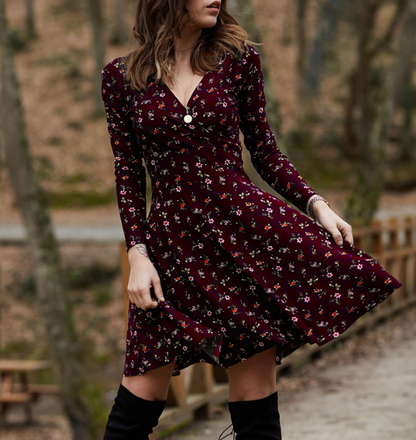 Sophia - robe à manches longues allover print pour le printemps et l'automne