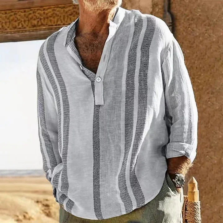 Chemise en lin à rayures pour homme avec grand col