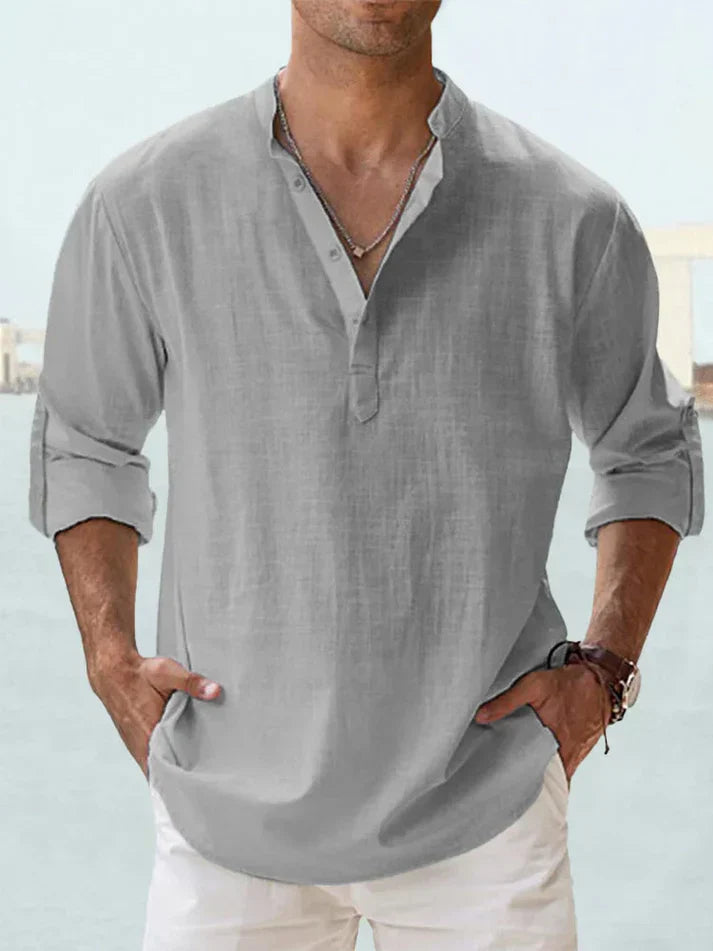 Chemise décontractée à manches longues en lin et coton pour homme