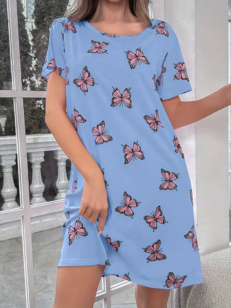 Scarlett - robe de nuit papillon décontractée à manches courtes