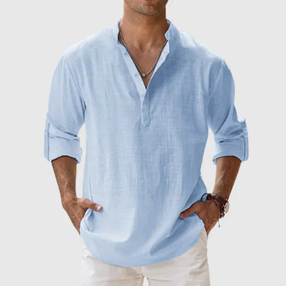 Chemise décontractée à manches longues en lin et coton pour homme