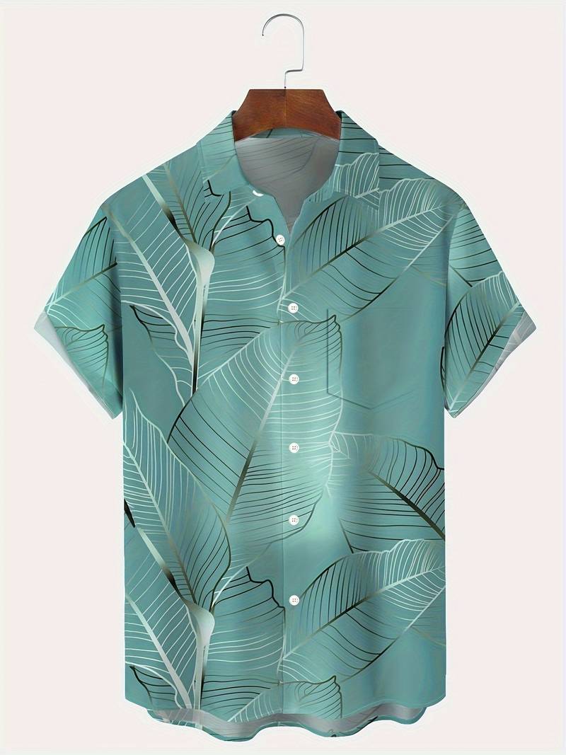 Aiden - Chemise hawaïenne grande taille à imprimé de feuilles tropicales