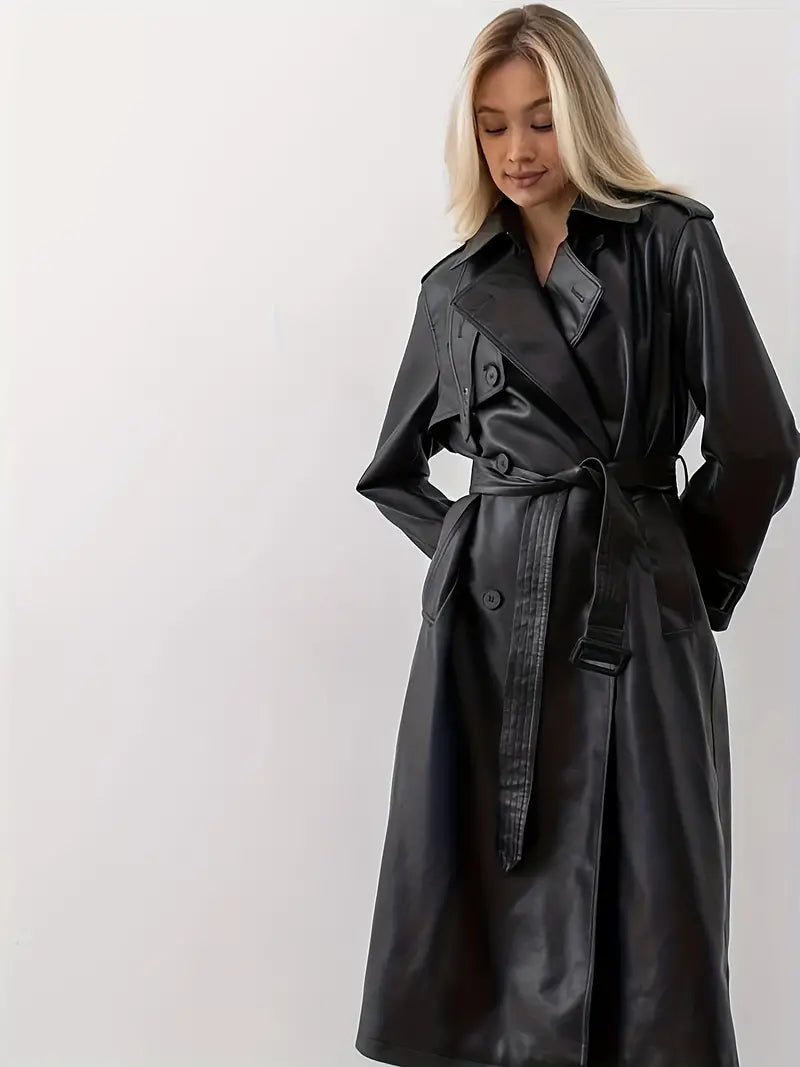 Winona - trench-coat veste en cuir avec ceinture