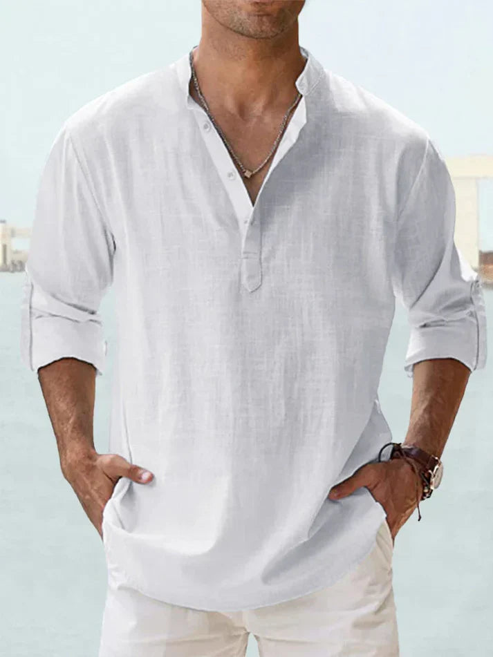 Chemise décontractée à manches longues en lin et coton pour homme