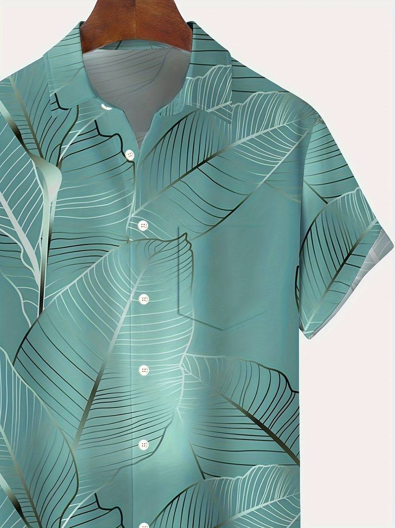 Aiden - Chemise hawaïenne grande taille à imprimé de feuilles tropicales