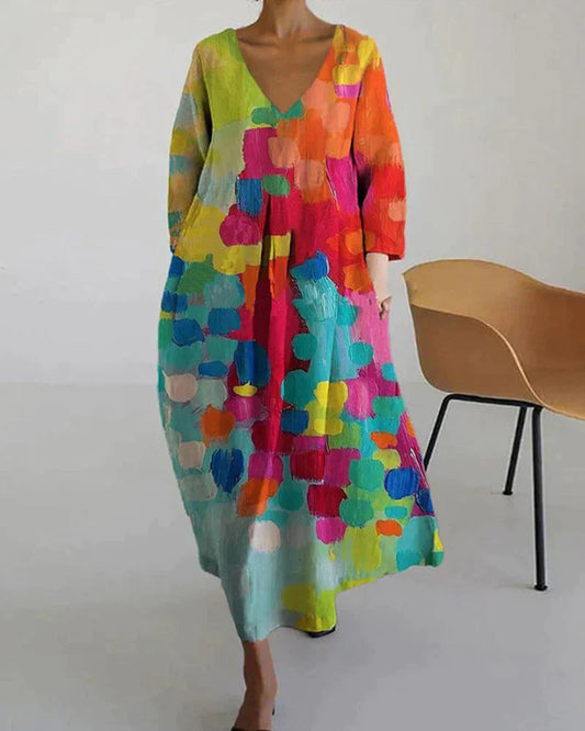 Robe imprimée multicolore avec décolleté en V - Carys